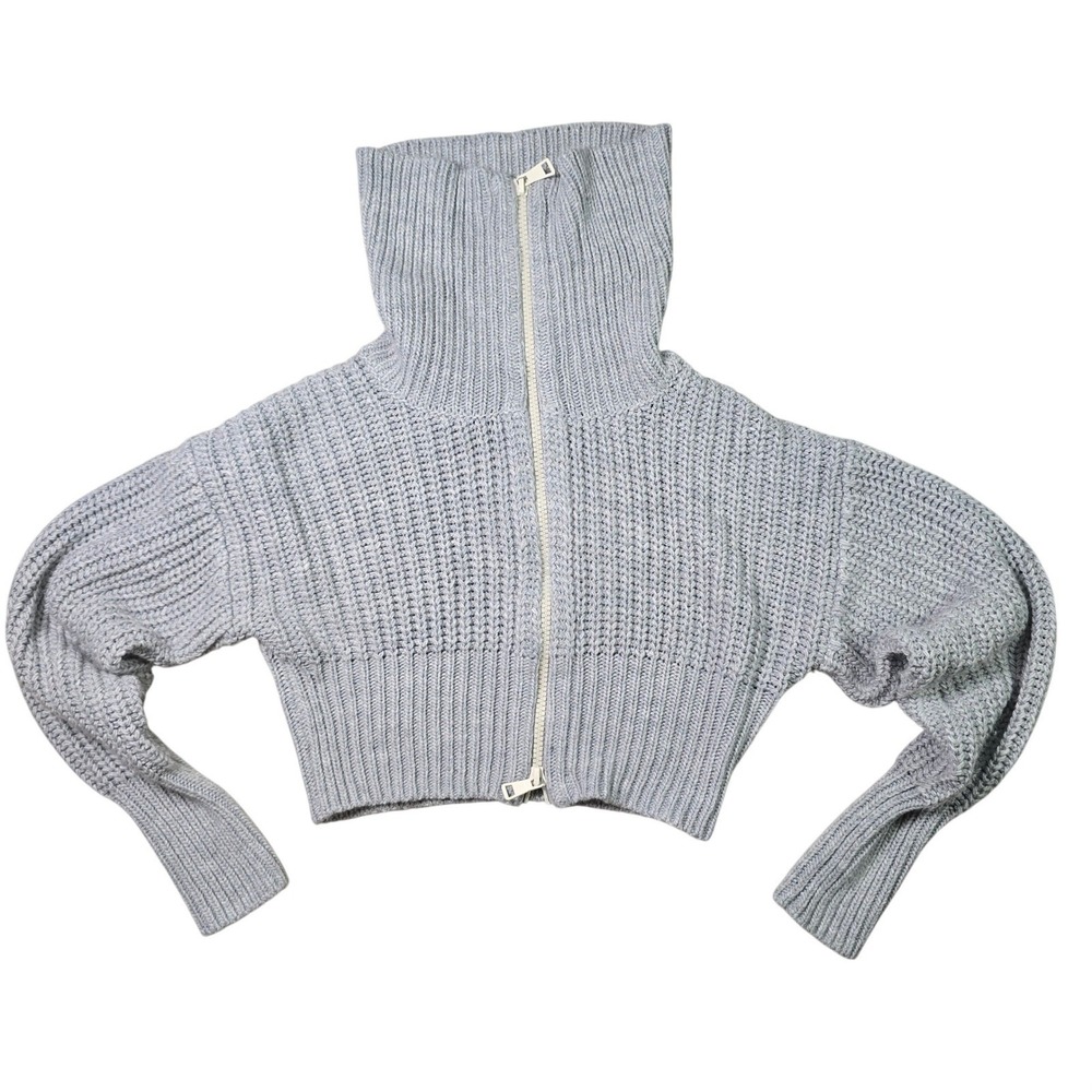 Urban Outfitters Grey Chunky Knit Cropped Funnel Neck Sweater Size Small